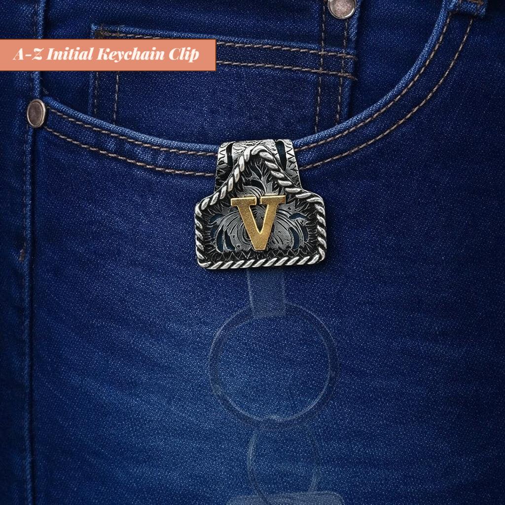 Handmade Cow Tag Belt Key Holder with Copper Initial – Custom Western Keychain for Men & Women, Texas-Inspired Cowboy Keychain, Fashion Accessory for Bags, Keys & Gifts