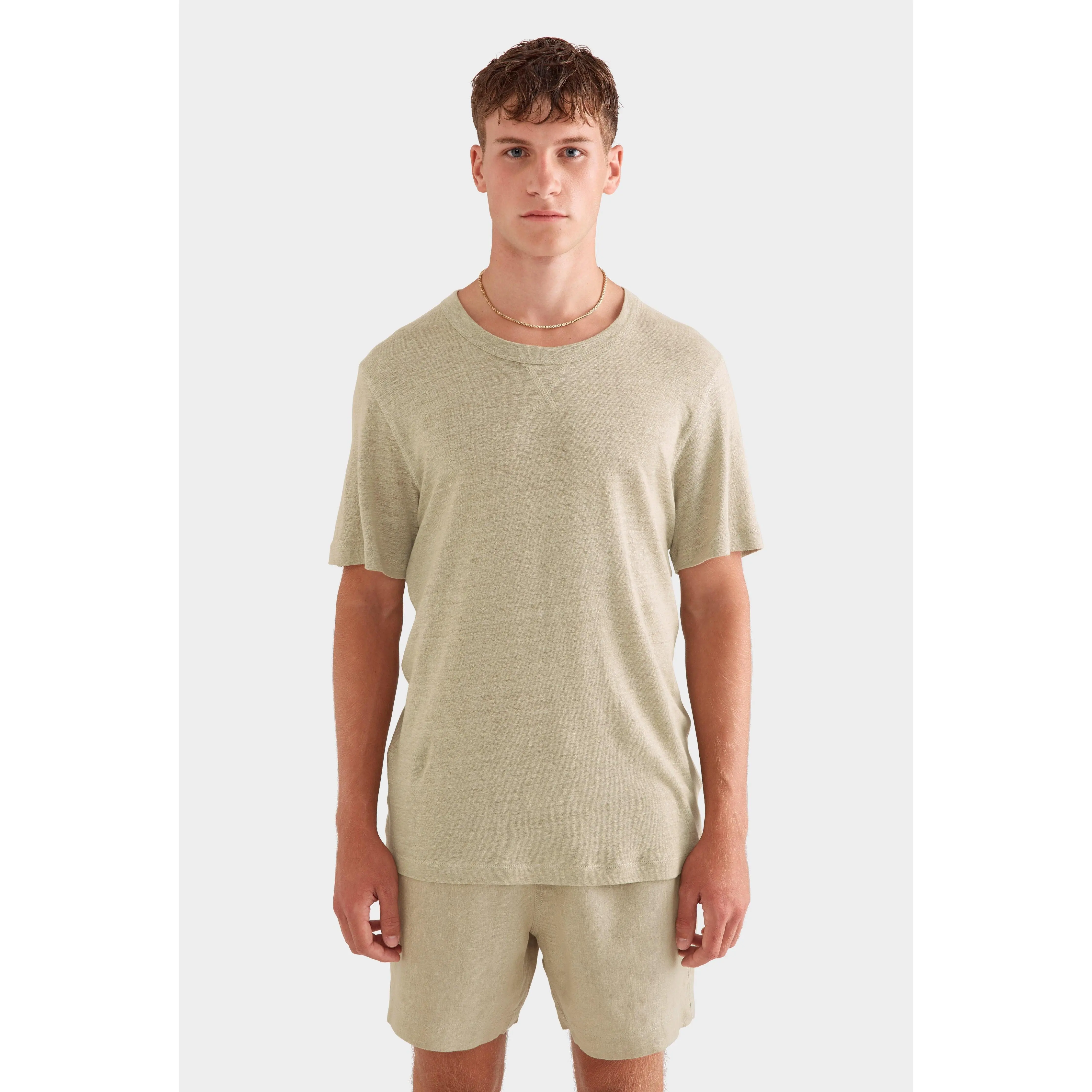 Coverstitch Linen T-Shirt - Sage