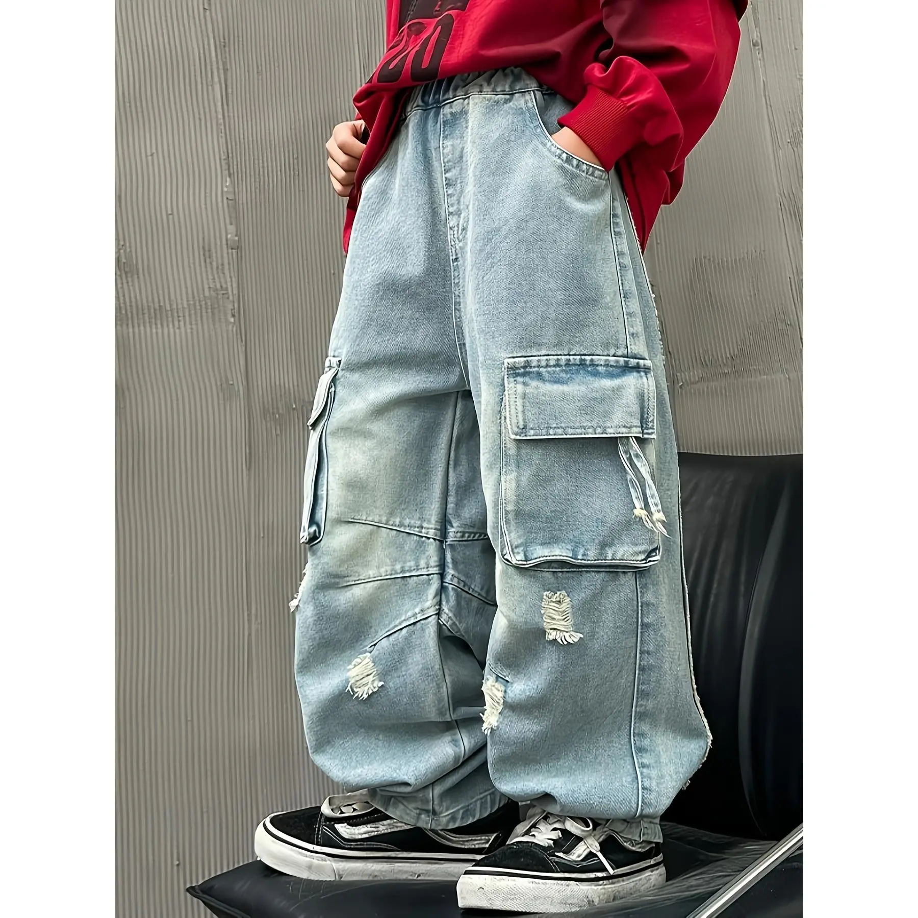 Utility Swag! Boys Cargo Baggy Jeans |   Autumn Workwear Style Denim Pants for Teens 7-15 |   Loose & Trendy |   Easy Machine Wash