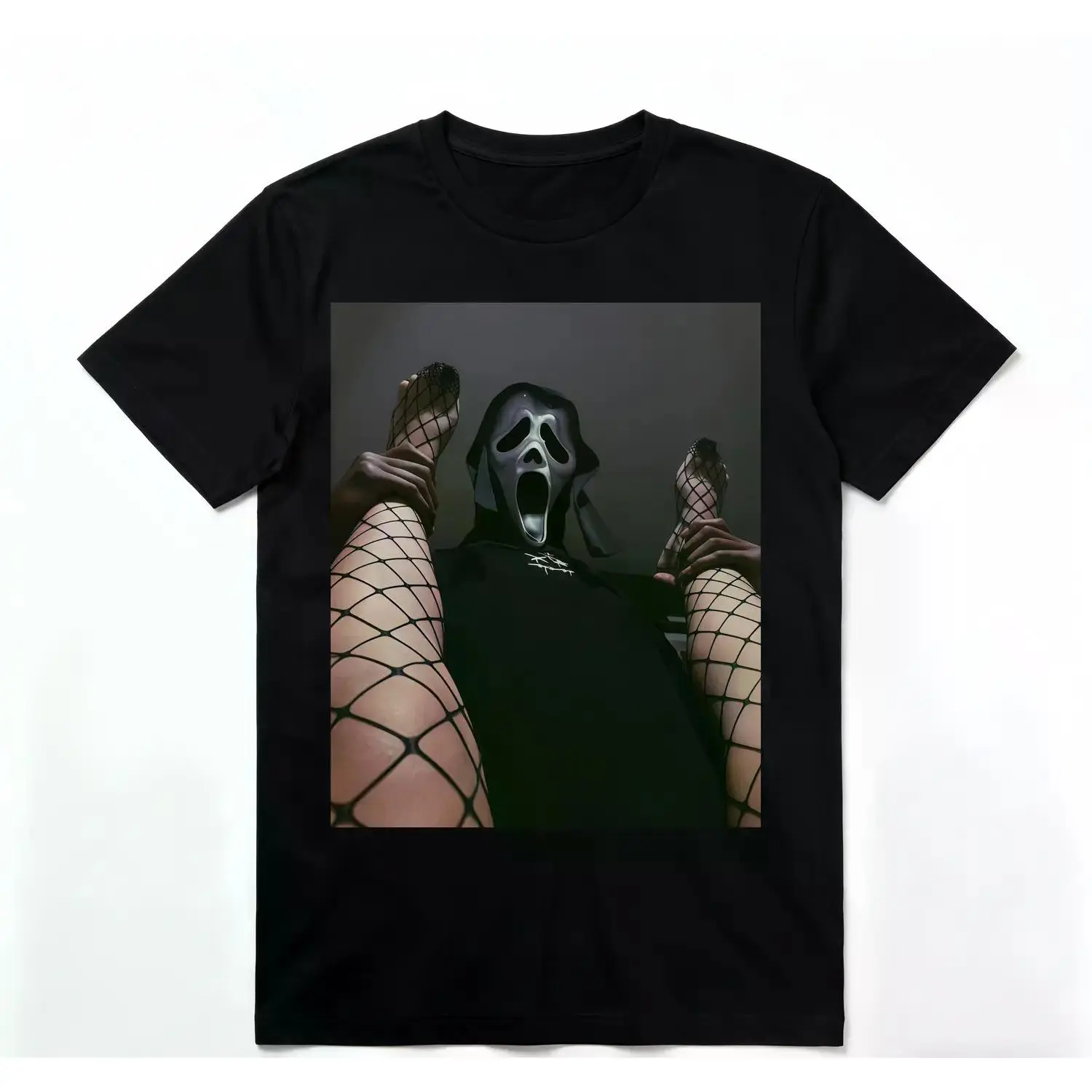 Dark Horror Streetwear Oversized Graphic Tee Unisex Black Cotton Bold Mask Print for Halloween Festivals or Everyday Grunge Soft Limited Drop Casual Crewneck Tshirt shirts men graphic t-shirts