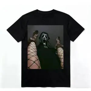 Dark Horror Streetwear Oversized Graphic Tee Unisex Black 100% Cotton Bold Mask Print for Halloween Festivals or Everyday Grunge Soft Limited Drop Casual Crewneck Tshirt shirts men graphic t-shirts