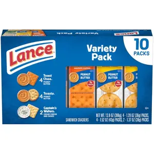 Sandwich Crackers, Variety Pack, 3 Flavors, 10 Individually Wrapped Packs, 6 Sandwiches Each