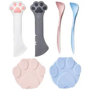 6PCS Pet Food Can Supplies Set 2pcs Universal Silicone Can Covers Cat Can Lids 2pcs Multifuctional Mini Spatula Pet Can Opener and 2pcs Dog Spoons for Pets Dogs Cats Feeding Can