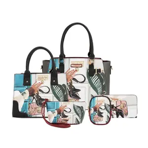 Nicole Lee EMOTION 5PC SET TOTE CROSSBODY POUCH COINPURSE AND WALLET Family Yearbook Design Faux Leather Chic Accessory Set