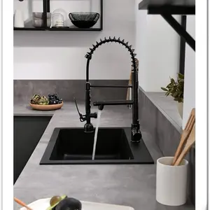 LED Kitchen Faucet with Pull Down Sprayer,Black&Gold Commercial Kitchen Faucet for Kitchen Sink