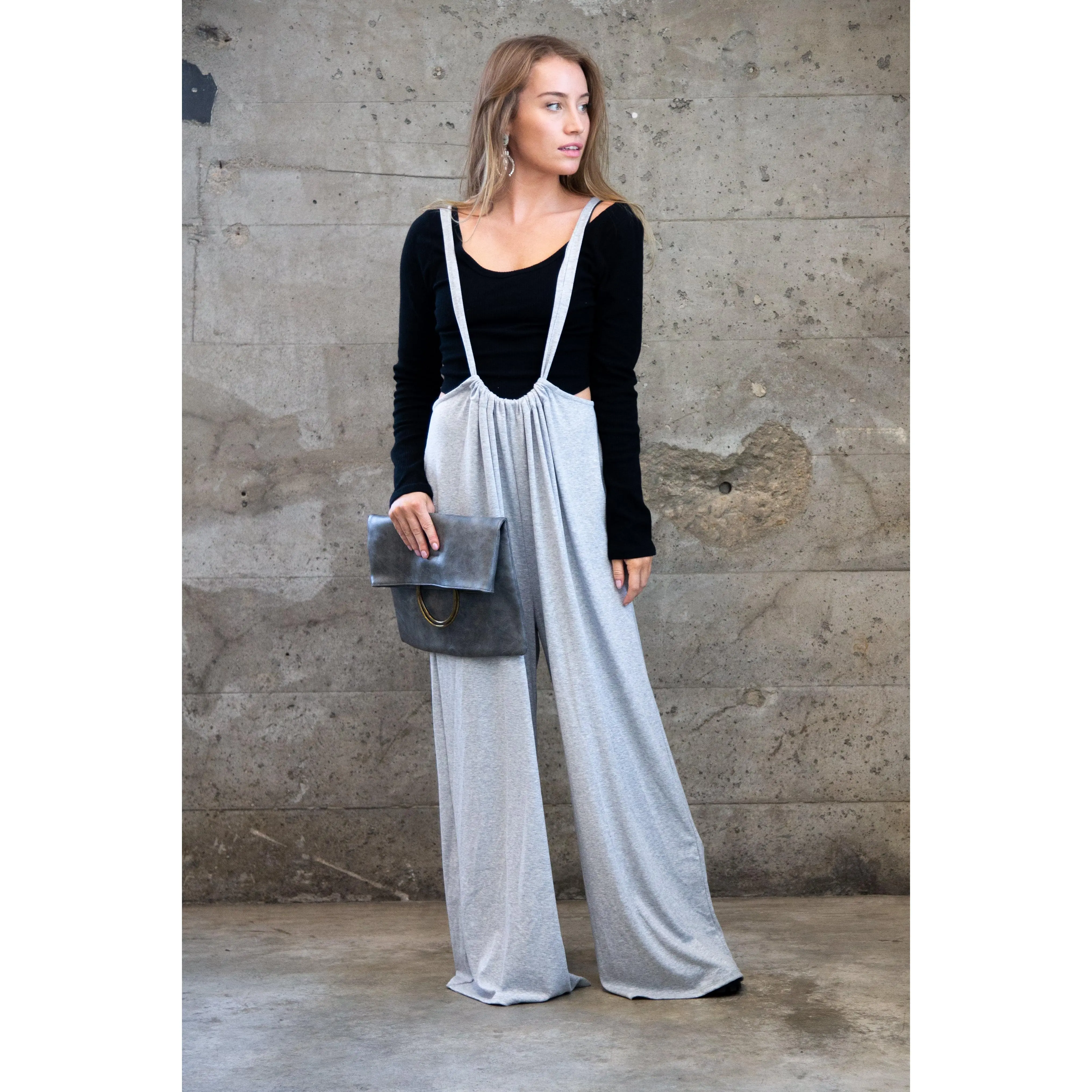 LOVING LIFE SUSPENDER PANTS ~ GREY