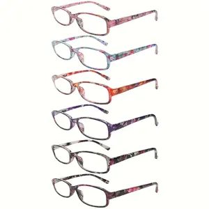 6 Pack Blue Light Blocking Reading Glasses for Women Computer Eyeglasses with Spring Hinges Comfortable Fashion Floral Pattern Rectangular Design