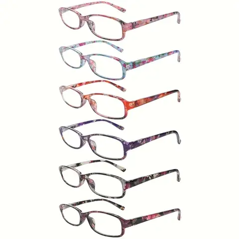 6 Pack Blue Light Blocking Reading Glasses for Women Computer Eyeglasses with Spring Hinges Comfortable Fashion Floral Pattern Rectangular Design