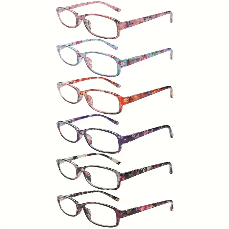 6 Pack Blue Light Blocking Reading Glasses for Women Computer Eyeglasses with Spring Hinges Comfortable Fashion Floral Pattern Rectangular Design