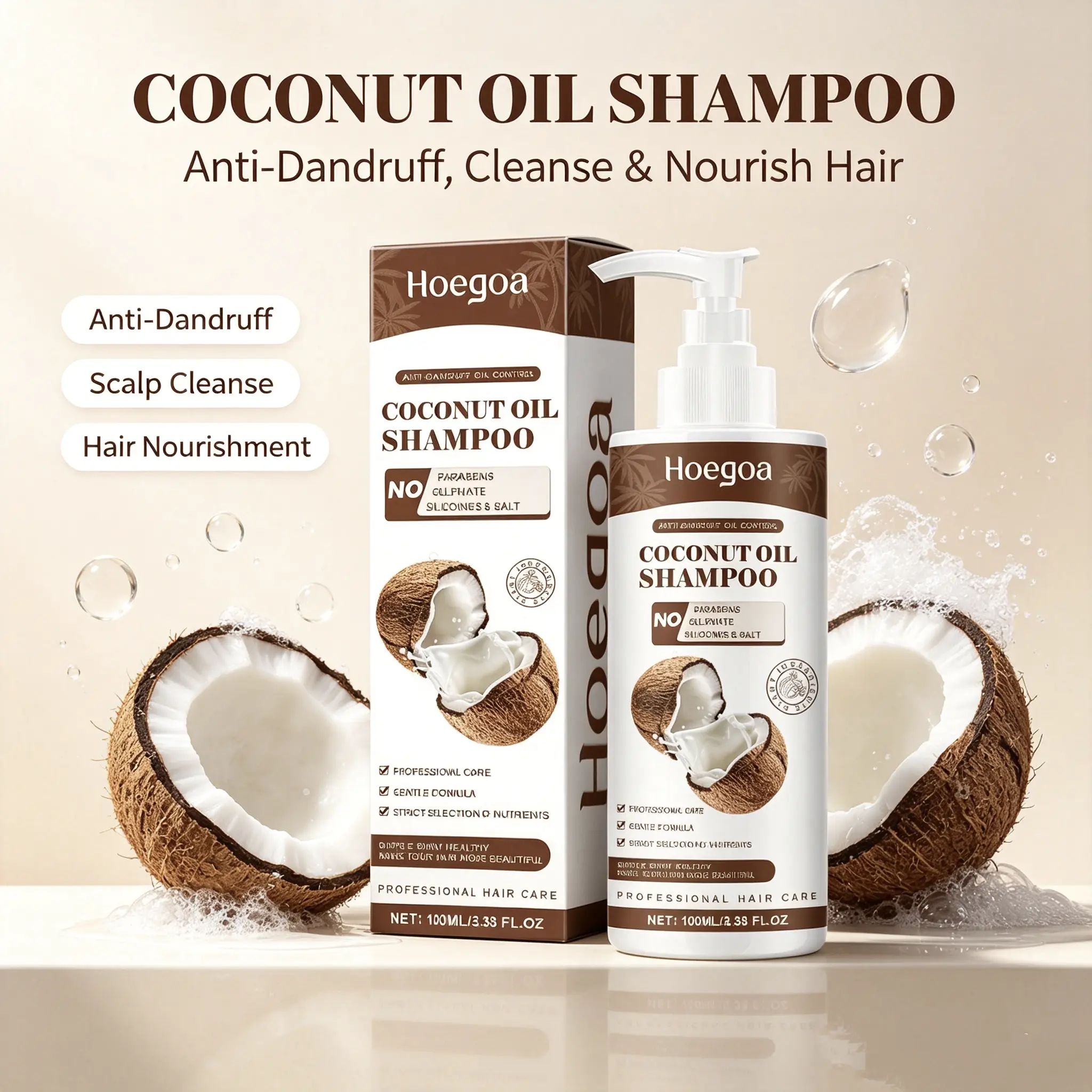 Coconut Oil Anti-Dandruff Shampoo - Cleanses, Massages Scalp, Removes Dandruff, Nourishes, Strengthens Tresses, Hair Care Solution Silicone-Free Curl Definition Activator