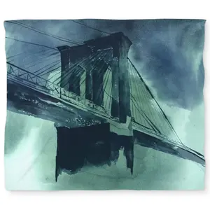 Begin Home Decor C1DCKSW09WJ711 Abstract Brooklyn Bridge King Size Duvet Cover - Blue & White Decor