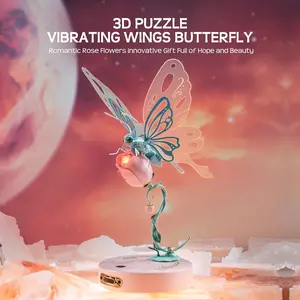 Mechanical Butterfly Puzzle with LED Rose - Flapping Wings, Electric Assembly Set, Adult & Kids DIY Creative Craft, Unique Home & Office Decor Gift, Christmas Gift Idea, Girl Gifts