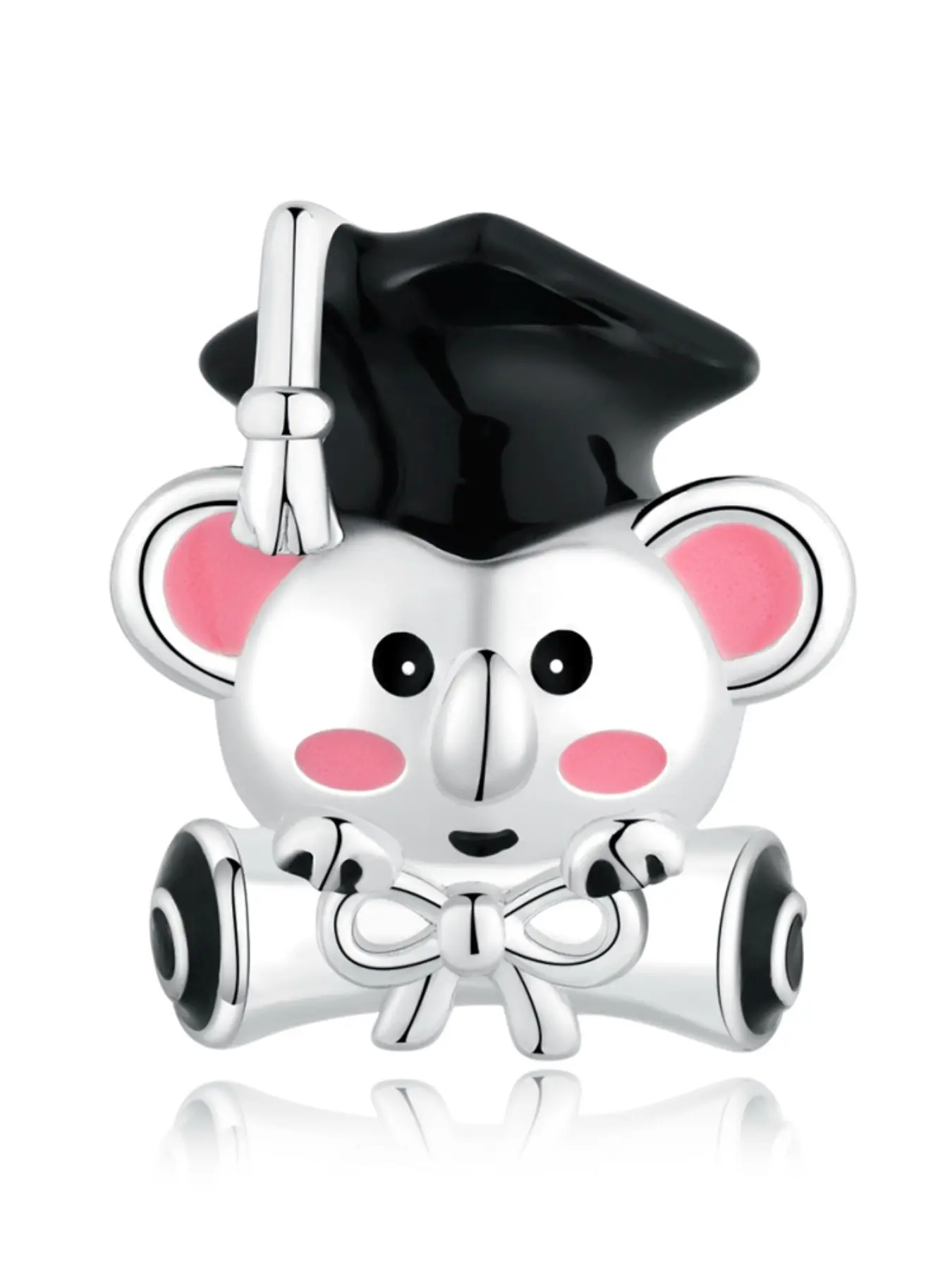 Copper Plated Silver Color Graduation Koala Bead Charm, Cute Heart Pattern, All Seasons, Perfect Gift for Friends and Students