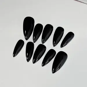 Solid Classic True Black Color Press On Nails Luxury Nails Art