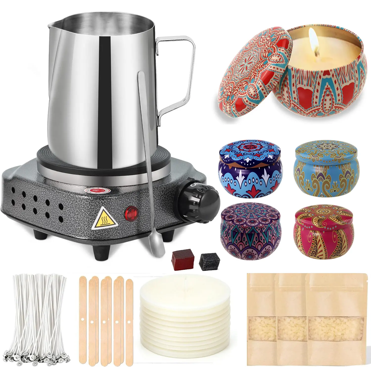 75 PCS Stainsteel Candle Making Kit with Wax Melter, 350ml Candle Making Kit for Adults Kids - DIY Starter Soy Candle Making Kit Supplies Perfect at Home Decoration,Arts & Crafts, Art Supplies for Artist Beginner Kid