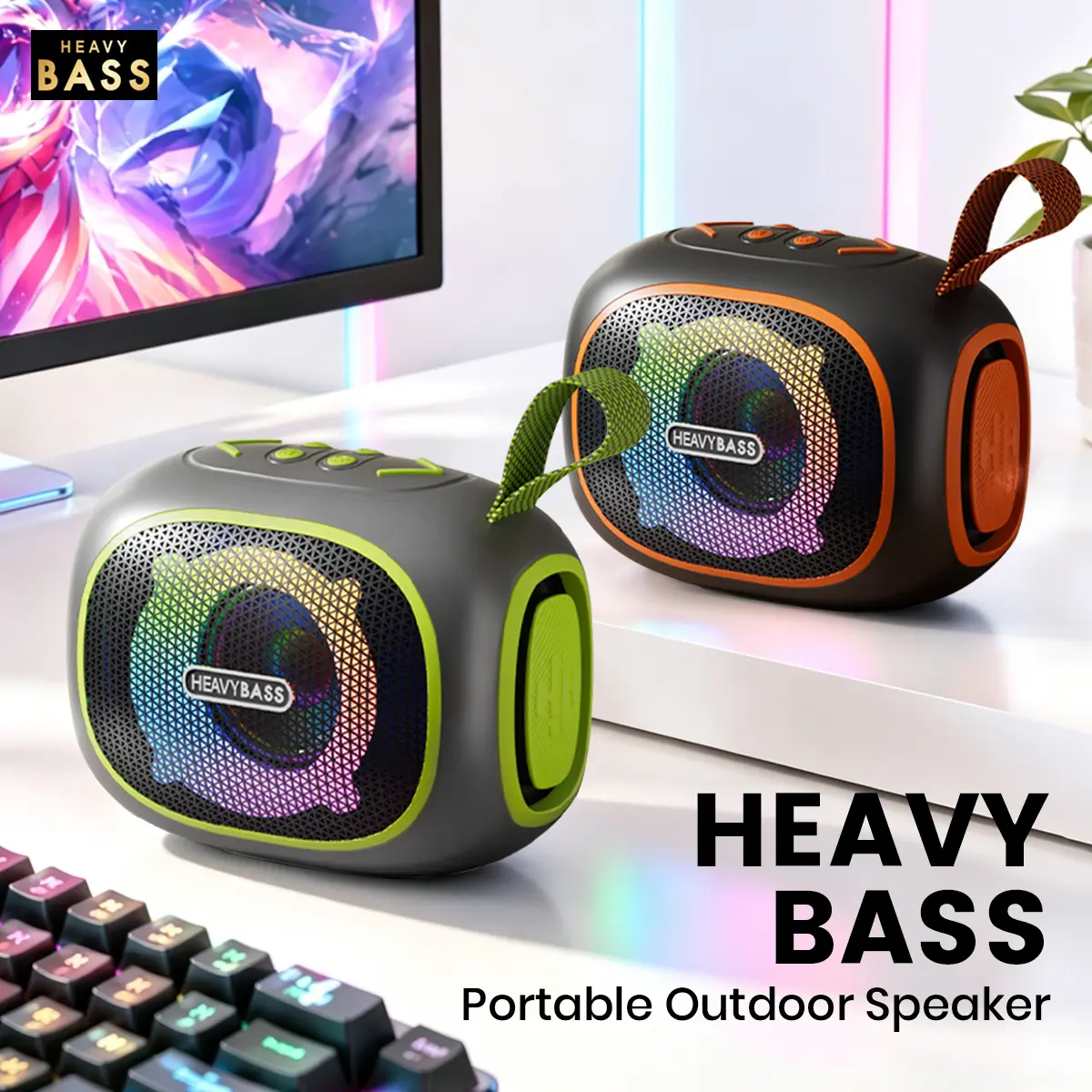 Portable Wireless Bass Speaker Enclosure - Compact Portable Speakers with TWS Dual Interconnection, Heavy Bass, Interlock Pairing, Easy-Carry Handle for Outdoor Camping, Backyard Picnic, Bass Speaker Enclosure Speakers Audio Black