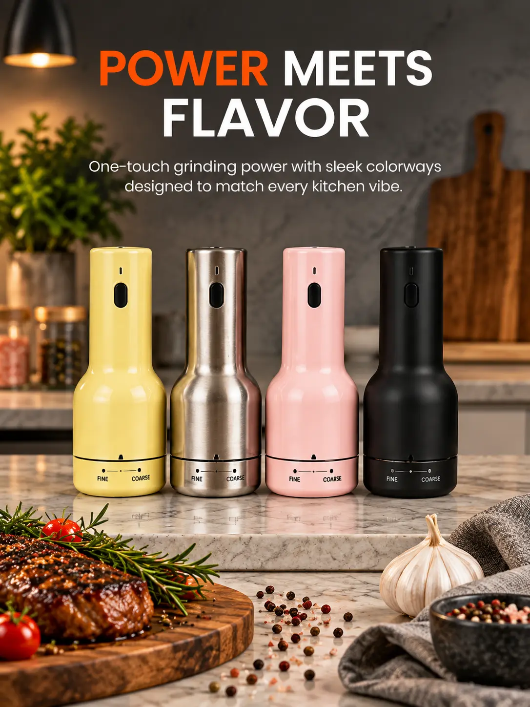 Electric Salt and Pepper Grinder Set | Rechargeable Spice Grinder with Adjustable Coarseness, Stainless Steel Kitchen Tool for Home Cooking & Gift Ideas