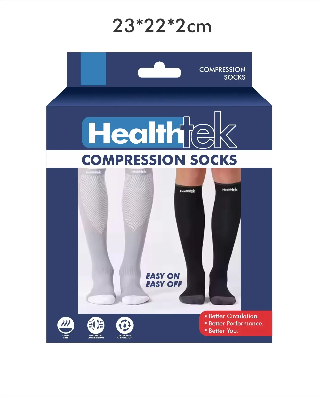 HealthTek Graduated Compression Socks for Running Training Travel 2-Pairs with Elastane Easy On Easy Off for Better Circulation Performance