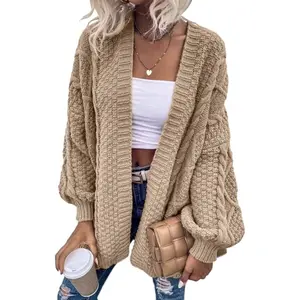 Imily Bela Womens Oversized Cardigan Sweaters Open Front Cable Knit Lantern Long Sleeve Chunky Outwear Coats