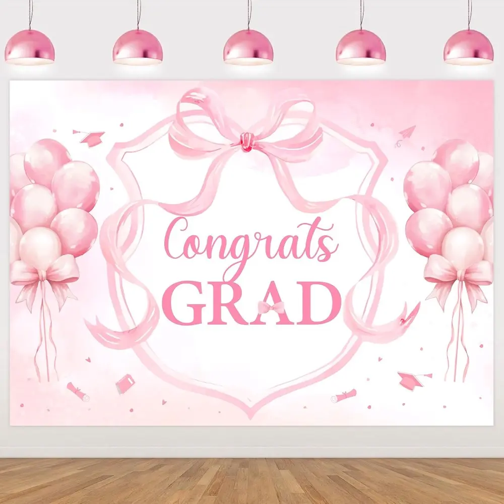 Pink Bow Graduation Backdrop Banner Tapestry Wall Hanging Decor Elegant Bow Theme Photo Booth Background Fabric Bow Pattern Party Decor Wedding Birthday Gender Reveal Graduation Party Wall Decor Backdrop Cloth