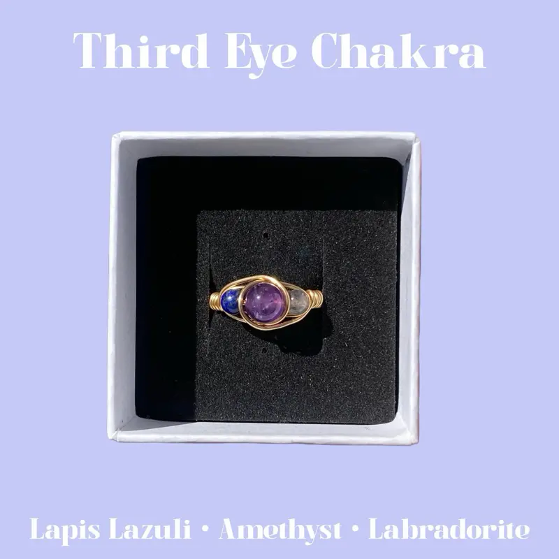 Third Eye Chakra Crystal Ring with Lapis Lazuli Amethyst and Labradorite Emotional Clarity Awaken Intuition