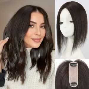 starluck Hair Toppers for Women Real Human Hair 4.5"*1.5"Silk Base Natural Black HairPieces No Bangs 100% Real Human HairToppers for Women with ThinningHair Cover Gray HairRoot