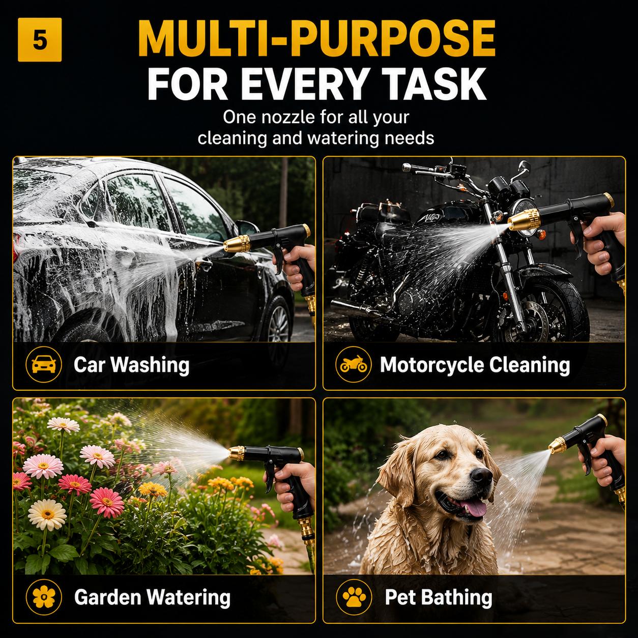 Multi-Purpose Garden Water Wand - Durable Plastic Body Hose Nozzle, Adjustable Cleaner for Vehicles and Outdoor Gardening Tasks