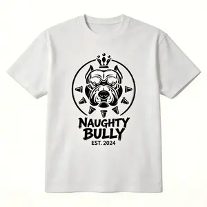 Naughty Bully Pitbull T-Shirt, Summer Casual Dog Lover Streetwear Tee, American Bully Crown Print Short Sleeve for Men Women