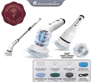 Electric Spin Scrubber, Cordless Shower Scrubber with 8 Scrub Brush, 2 Speed with Adjustable Extension Handle,  Power Scrubber for Bathroom Bathtub Tile Floor