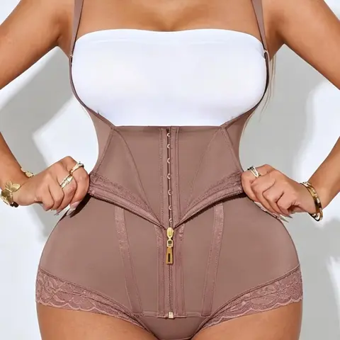 Women's Butt Lifting Tummy Control Bodysuit, High Compression Faja Colombiana, High Stretch Girdle with Adjustable Shoulder Strap and Hooks, Open Bust Body Shaper