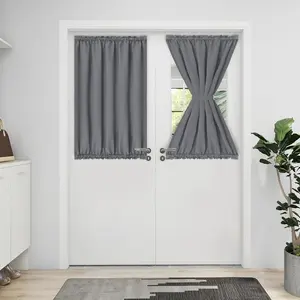 Blackout Door Curtains, Rod Pocket Privacy Light Filtering Sidelight Curtains for French Door with Tieback, 1 Panel, 25x40 in, Gray
