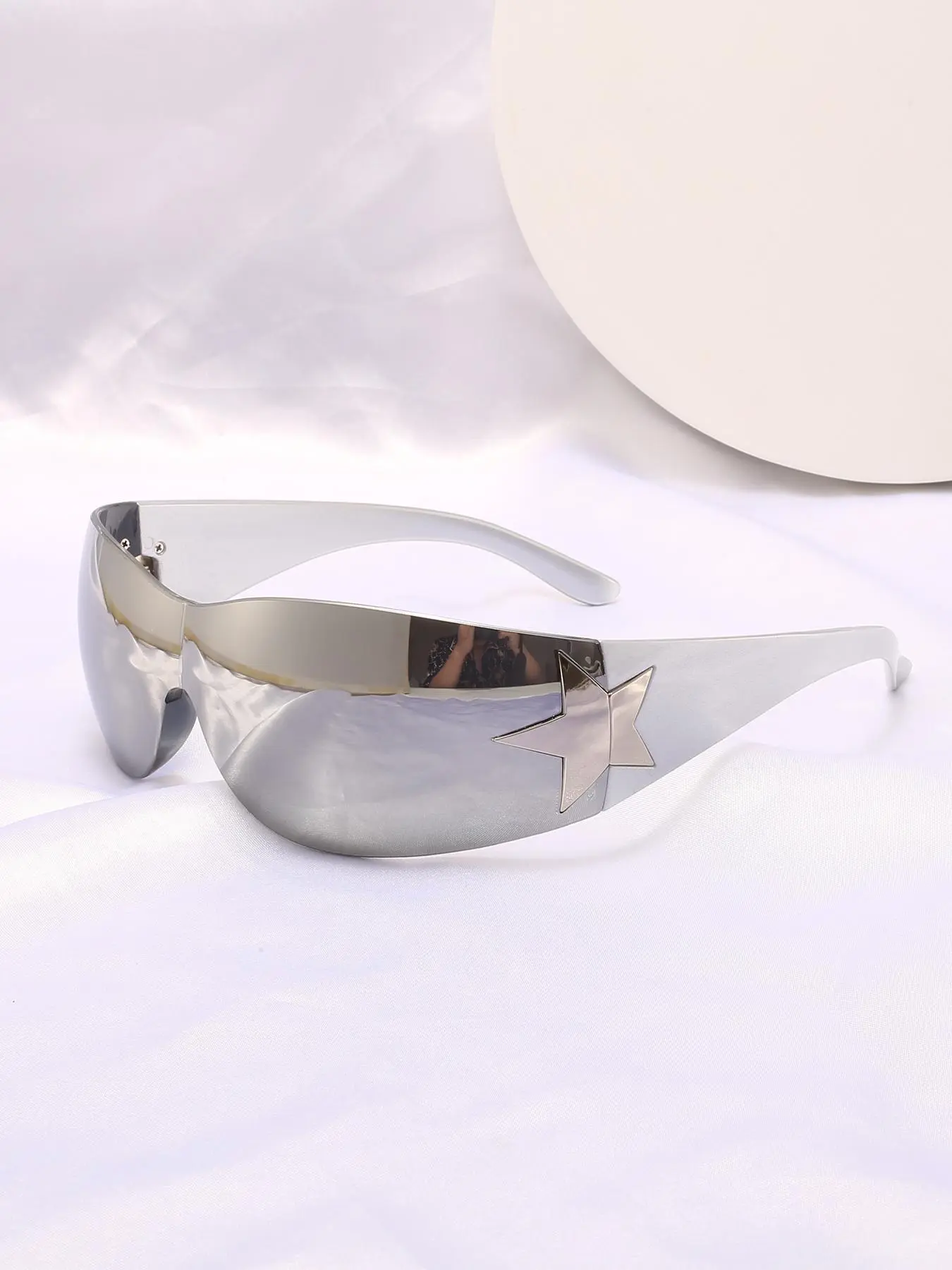Unisex Star Design Wrap Around Mirror Sunglasses, Vintage Trendy Y2K Style Thin Sunglasses, Retro Fashion Accessories for Daily Wear, Travel Accessories, Trendy Casual Sunglasses