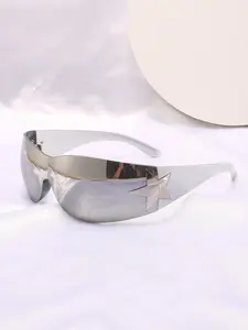 Unisex Star Design Wrap Around Mirror Sunglasses, Vintage Trendy Y2K Style Thin Sunglasses, Retro Fashion Accessories for Daily Wear, Travel Accessories, Trendy Casual Sunglasses