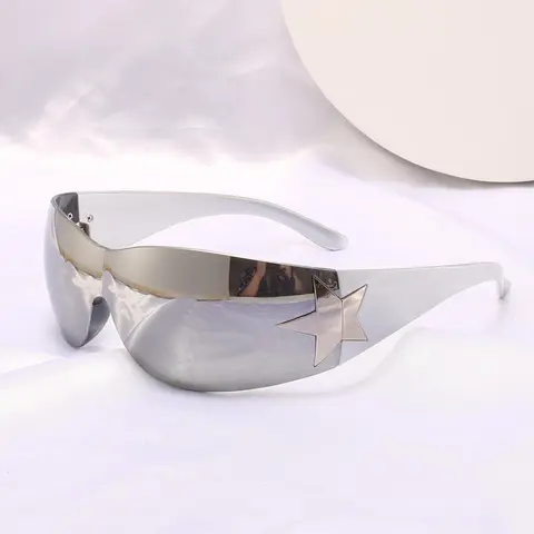 Unisex Star Design Wrap Around Mirror Sunglasses, Vintage Trendy Y2K Style Thin Sunglasses, Retro Fashion Accessories for Daily Wear, Travel Accessories, Trendy Casual Sunglasses