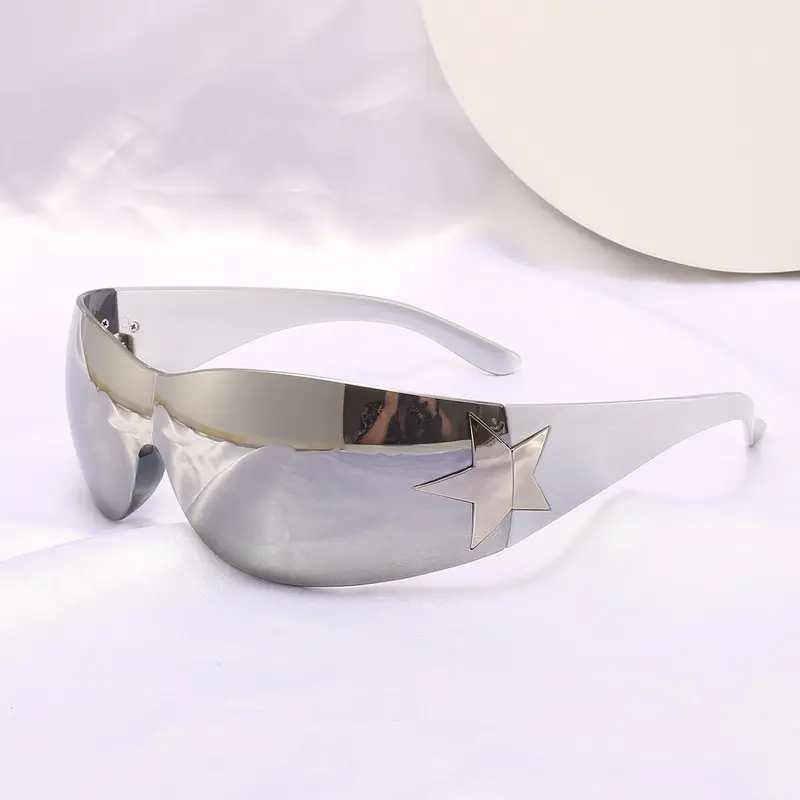 Unisex Star Design Wrap Around Mirror Sunglasses, Vintage Trendy Y2K Style Thin Sunglasses, Retro Fashion Accessories for Daily Wear, Travel Accessories, Trendy Casual Sunglasses