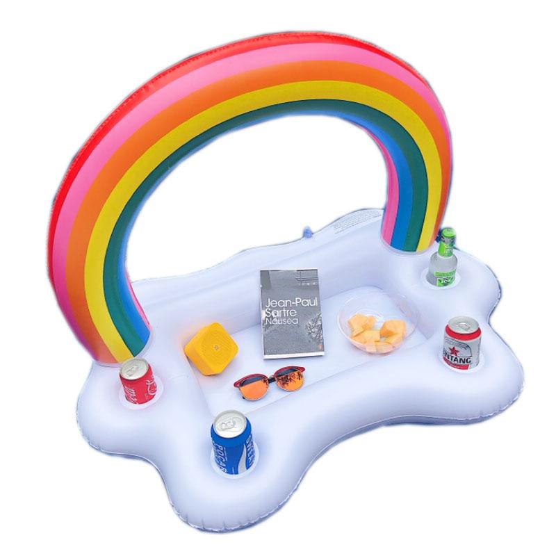 Inflatable Rainbow Cloud Cola Ice Bar, Water Inflatable Cup Holder, Swimming Pool Float, Inflatable Pool Lounge, Water Sports Equipment for Home Outdoor