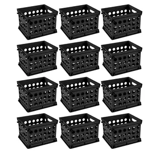 Mini Crate Stackable Plastic Storage Bin Organizer with Handles - Set of 12