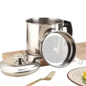 1pc Bacon Grease Container With Strainer, 48 oz Stainless Steel Oil Container, Pot Fat Storage With Lid, Easy Grip Handle Suitable For Storing Frying Oil And Cooking Grease 1. Silver