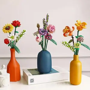 Romantic Rose Bouquets Building Blocks, 1 Box Sunflower Model Assembling Toys, Creative Building Block Decorations, Holiday Gifts