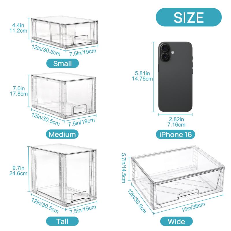 Vtopmart Stackable Storage Drawers Set of 5/8 Clear Plastic Organizer Bins for Nursery Bottle Station and Beauty Supplies Vanity Bathroom Cabinet Pantry Organization Multi-Size Flexible Design BPA-Free Safe New Year Gift