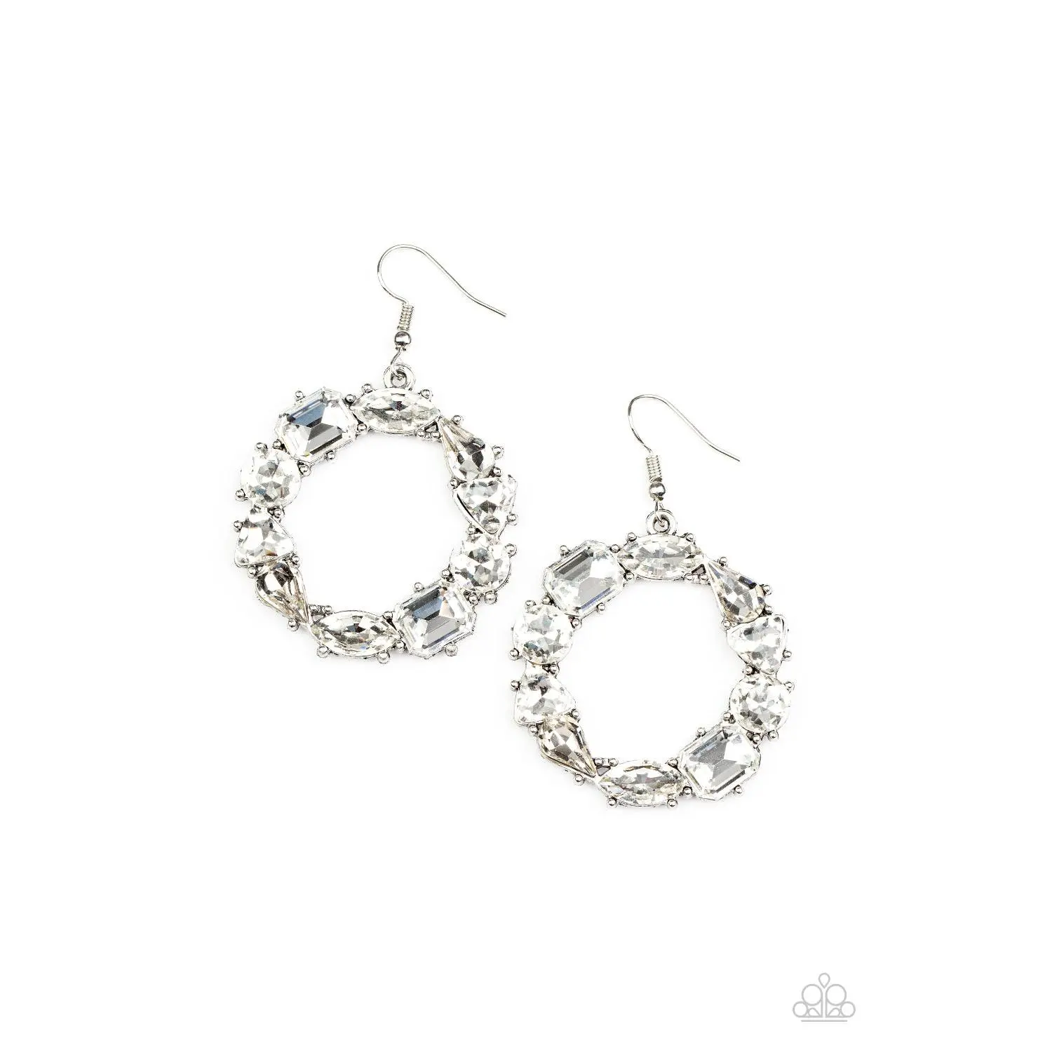 GLOWING in Circles - White Earring Rhinestone Circle Earrings - Paparazzi