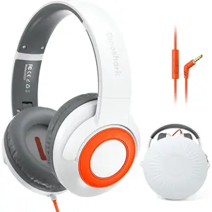Wired Headphones with Microphone, Volume Limited to 85/94dB, Foldable 3.5mm Jack Headset for Girls,  Over-Ear Headphones for School, Study & Travel, Includes Carry Case(White)