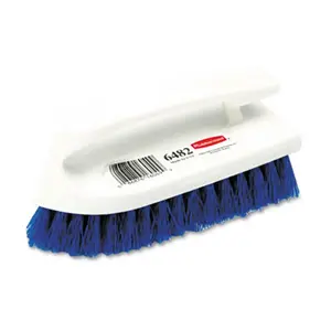 Rubbermaid Commercial  Iron-Shaped Handle Scrub Brush- 6" Brush- Yellow Plastic Handle/Blue Bristles