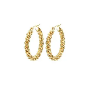 Stately Steel Interwoven Chain Hoop Earrings