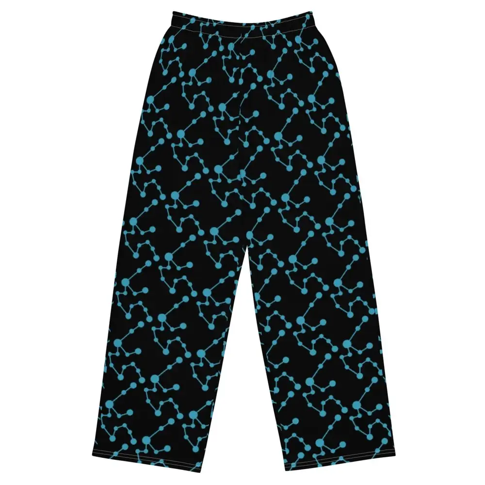 Women's Wide-Leg Pants, Loose Fit, Interconnected Blue Aquarius Print, Bold Pattern, Side Pockets, Unisex Design
