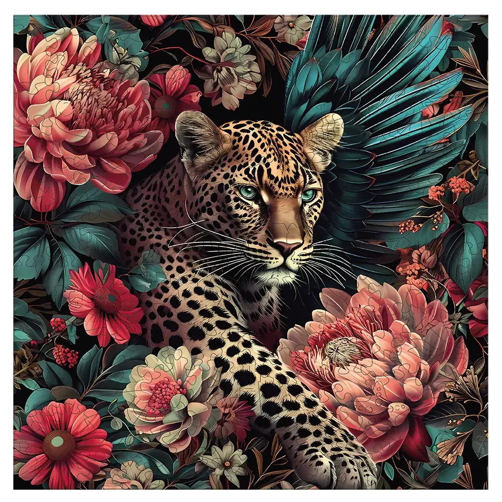 Floral Leopard Wooden Jigsaw Puzzle, Wooden Puzzles, Irregular Animal Shape Components, High Difficulty Magic Puzzle Toy, Puzzle Game, Perfect Gift for Birthdays & Holidays
