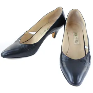 Pre-owned GUCCI Calfskin Small Leather Goods Leather Side Cut Pumps Black