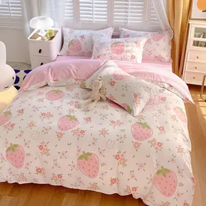 Strawberry Pattern Bedding Set, 3 Counts/set Including 1 Count Bedspread & 2 Counts Pillowcase, Soft Comfortable Bedding Set for Home Bedroom, Flower Printed Bedding