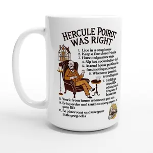 Hercule Poirot Mug - Mystery Lovers Coffee Cup - White 15oz Ceramic Mug