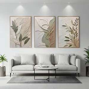 Set of 3 Prints, Textured Effect  UNFramed Three Piece Wall Art, Botanical Triptych Wall Art, Sage Green Wabi Sabi Wall Art, Bundle of 3